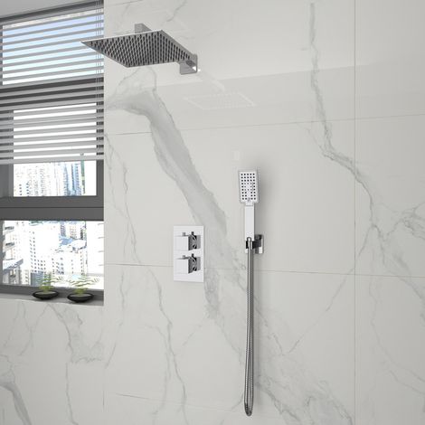 Concealed Thermostatic Shower Set System Chrome With 38°C Thermostatic Mixer, Overhead And Handshower Head