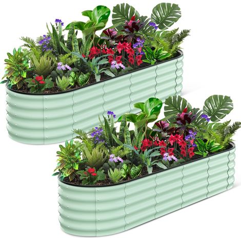 Bac potager surélevé galvanisé fond ouvert grande profondeur racinaire montage facile potager légumes fleurs 244x61x46 cm vert olive (1/5)
