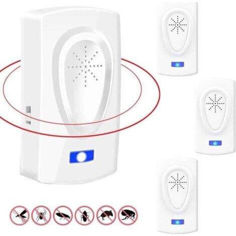4 pcs Répulsif Ultrason Anti-Rongeurs Insectes,Repulsif Anti Mouches Electrique Appareil Répulsif Souris Interieur,Moustique,Cafard,Fourmi,Araignée,