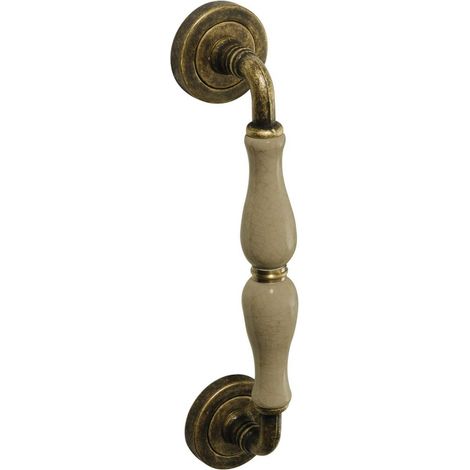 Poignée Avec Rosaces P141Pe Modèle La Bisbal Argent Antique P.Craquele Blanc