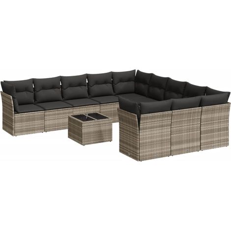 Salon de jardin avec coussins 12 pcs Mobilier de jardin gris clair résine tressée (1/3)