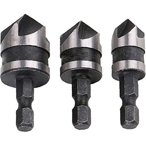 Set of 3 Metal Engraving Drill Bits for Woodworking, Chamfering Tools, Five-Handle Hex Hole Opener for Wood Openings, Comfortable and Convenient (1/5)