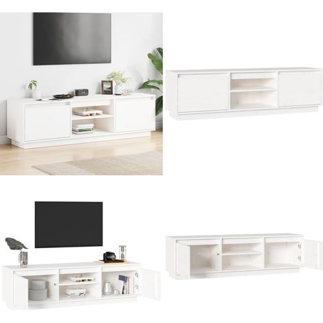 Mueble de TV madera maciza de pino blanco 140x35x40 cm - Madera maciza - Pino blanco