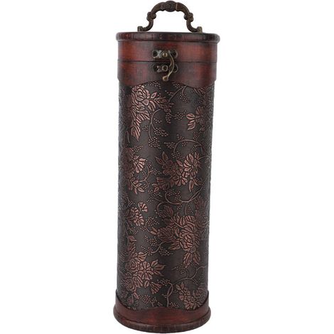 Coffret de rangement vintage vintage rond en bois pour une bouteille de vin rouge, avec poignée, cadeau rétro (1/5)