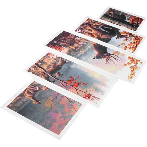 Lot de 5 tableaux sur toile sans cadre, motif cerf, pour la décoration murale du salon. (1/5)