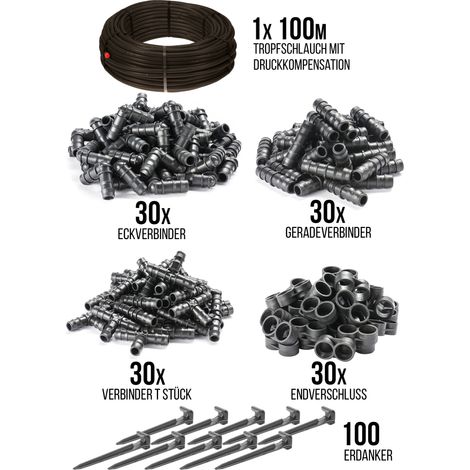 HaGa® Bewässerungsset 100m Tropfschlauch mit Druckkompensierung inkl. Zubehör (1/5)