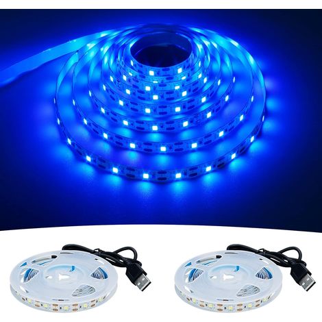 Bande LED USB 5V bleue 6000K, 4 m (2 pièces), flexible, SMD2835, haute luminosité, non étanche IP20