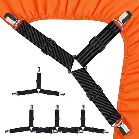 Tendeur De Drap - Lot De 4 - Nylon Et Métal - Réglable Forme Y - Pour Lit Et Canapé - Noir (1/5)
