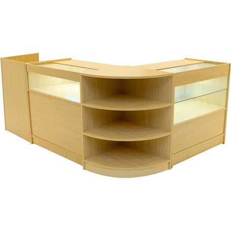 Comptoirs de Vente en MDF Érable à LED Blancs Ensemble Europa LM60 TB60 B900 C900 3 Unités de Rangement Étagères Internes Portes Coulissantes Verouillables Réception Bureau Vêtements [Clés INCLUS] (1/5)