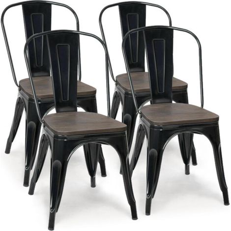 Structure en fer robuste pour un gain de place, 4 chaises repas noires empilables pour cuisine et salle à manger (1/5)