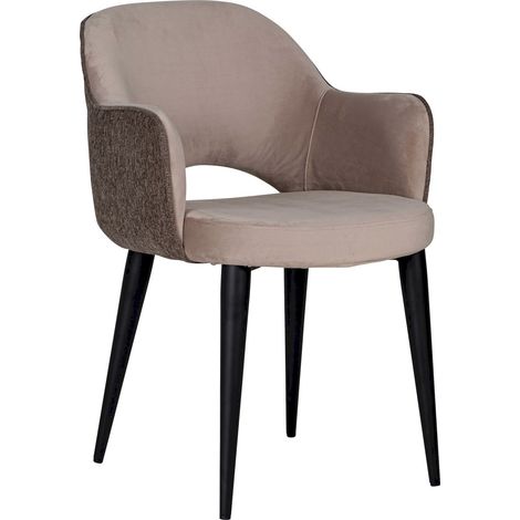 Fauteuil Giovanna avec accoudoir quartz Alaska - Beige pierre et pieds noirs (1/4)
