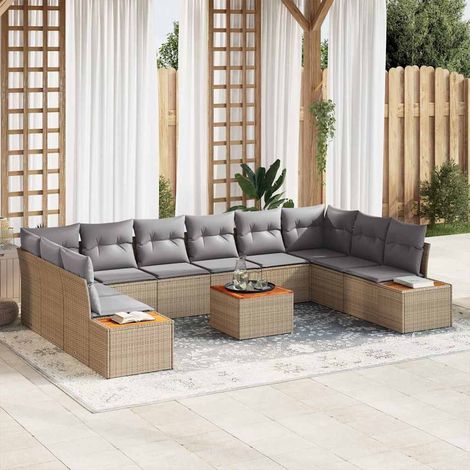 vidaXL Set Divano da Giardino con cuscino 11 pcs Beige polyrattan (1/5)
