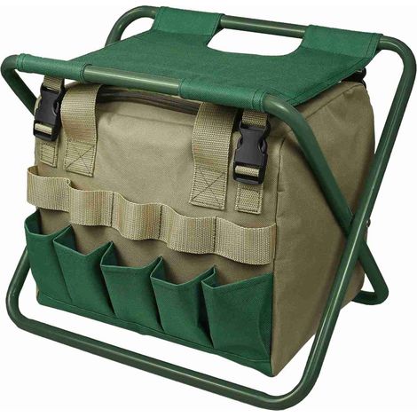 Sac de jardinage avec tabouret pliant, sac de rangement pour outils à main, organisateur de trousse à outils de jardin, sac de transport pour pelouse et cour (1/2)