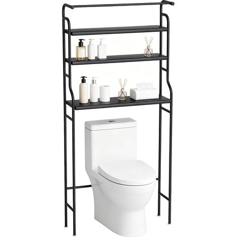 Étagère de rangement 3 étages pour machine à laver, support métallique robuste 30 lb, gain de place salle de bain buanderie, noir (1/5)