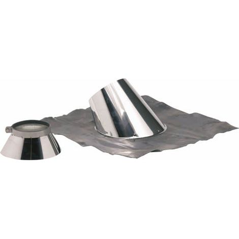 TEN – Solin de toit inox 30° à 45° – Collet Ø125 – Passage de toiture pour tuile et ardoise – Bavette plomb incluse 800x800mm