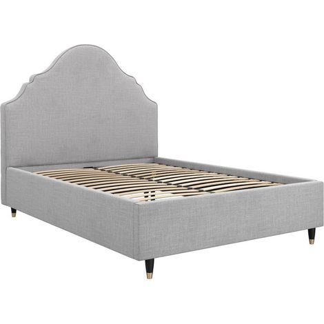 Quince Double Bed Frame (Pack of 2) - Linen Blend/Wood - L222 x W174 x H147 cm - Light Grey/Black - Flat Pack