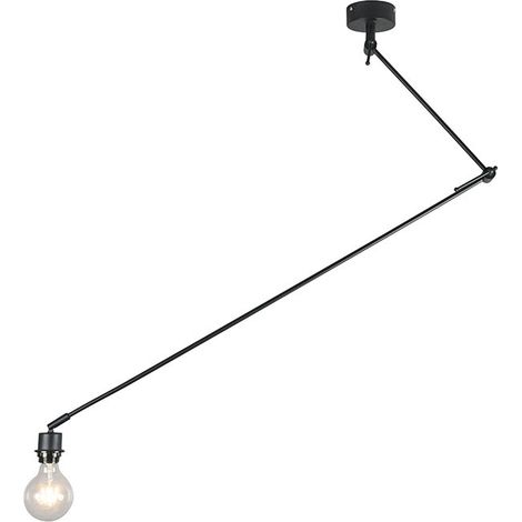 Qazqa – Suspension moderne noire sans abat-jour – Hauteur réglable 30-140 cm – Longueur 10 cm – Culot E27 dimmable – Acier pour intérieur
