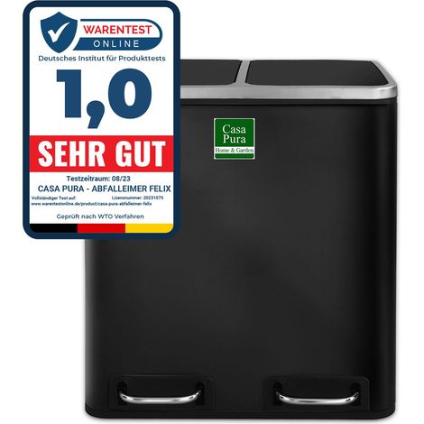 Felix Poubelle Tri Sélectif Amortisseur de Fermeture Design Idéal pour Cuisine et Bureau Noir, 2 x 15 Litres (1/5)