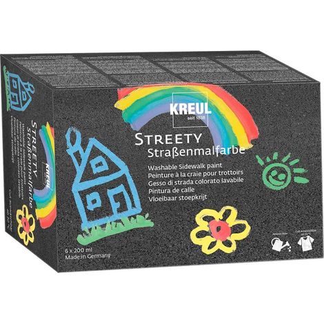 Set de 6 pots de peinture à la craie pour trottoirs de 200 ml Peinture liquide végane testée dermatologiquement Lavable et applicable au pinceau ou au rouleau (1/3)