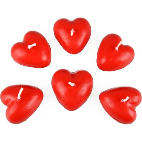 Candeline galleggianti a forma di cuore rosso, 4x4 cm, confezione da 6 pezzi. (1/4)