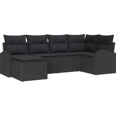 Sofa Set with Cushion with Storage 6 pcs Black Poly Rattan vidaXL