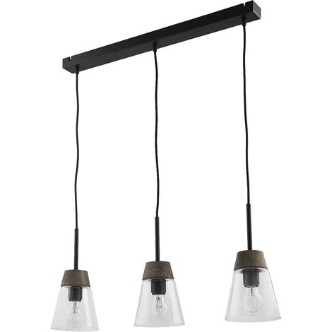 Lampada sospensione scandinava nera vetro legno 3xE27 Jupiter