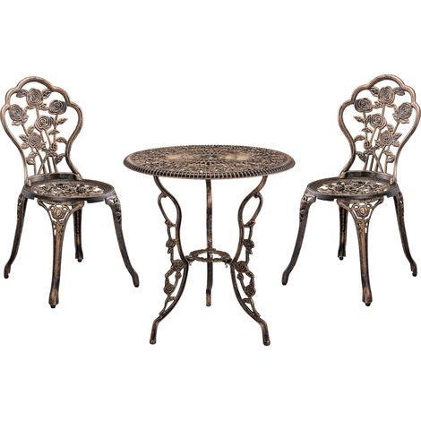 Gartenmöbelset Wakefield Tisch rund mit 2 Stühlen Gusseisen Bronze casa.pro