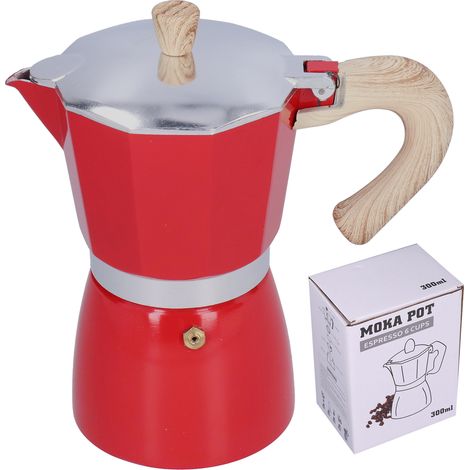 Cafetière Moka 300ML pour Cuisinière à Gaz, Éthanol ou Plaque Électrique, Pot à Café Rouge (1/5)