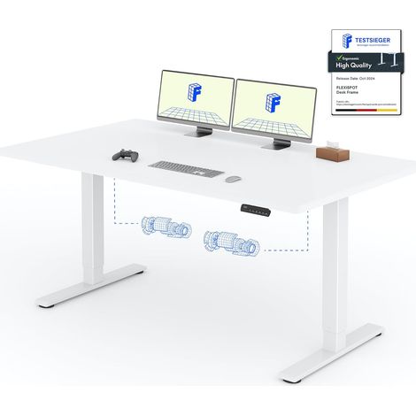 FlexiSpot Bureau Assis Debout Une Pièce 2 Mot 160×80. Blanc+Blanc