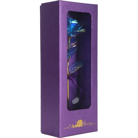 Transparent Rose Flower with Love‑Shaped Display Stand Craft Collection Purple Packing BoxBlue and Color (1/5)