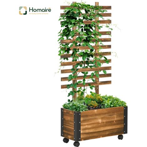 HOMAIRE Hochbeet mit Rankhilfe, 4 Rollen und behandeltem Massivholz, Schwarz + Braun
