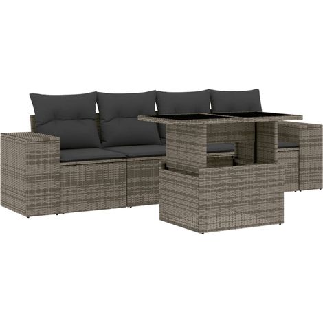 Maison Exclusive - 5-tlg. Garten-Sofagarnitur mit Kissen Grau Pol