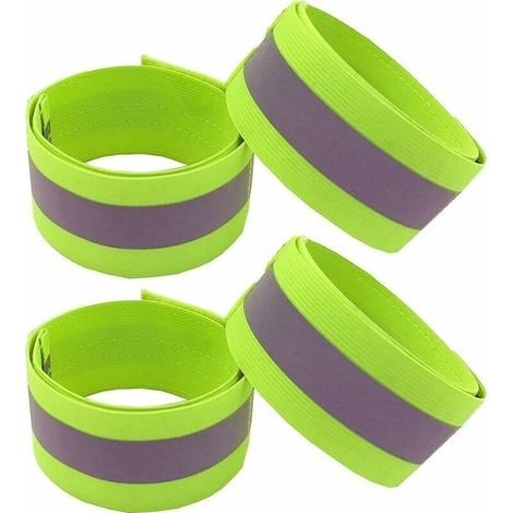 Set 4 Bande Réfléchissante Brassard Sécurité - Haute Visibilité Vélo Running Enfant - Élastique Scratch Fluo (1/5)