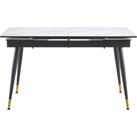 Tavolo da pranzo allungabile in ceramica bianca con gambe metalliche nere e dorate (1/5)