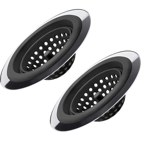 Lot de 2 crépines d'évier flexibles en silicone et acier inoxydable pour éviers de cuisine, bord large, antirouille, empêchent les résidus alimentaires de boucher les éviers de salle de bain (1/5)