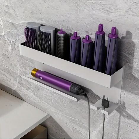 Haarglätter, Lockenstab, Friseurzubehör, Haartrocknerständer, Wandhalterung, Haartrocknerständer fürs Badezimmer (silber) (1/5)