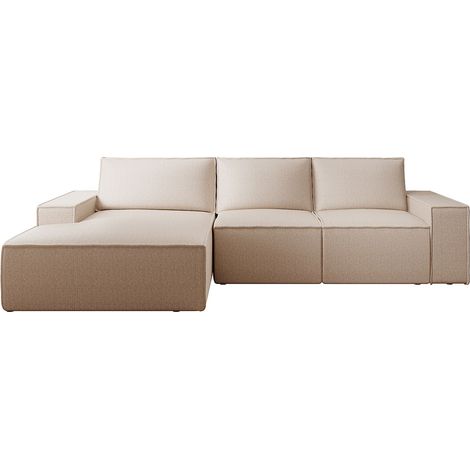 Grand canapé d'angle gauche convertible en tissu texturé beige AMELIA (1/4)