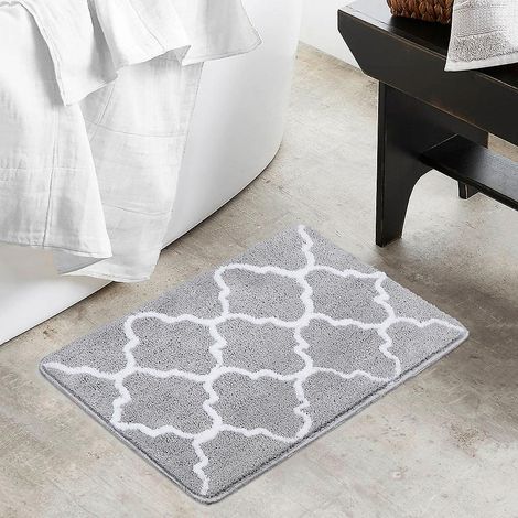 Tapis de bain antidérapant en fibres lavable en machine, tapis de toilette gris 50 x 80 cm (1/5)