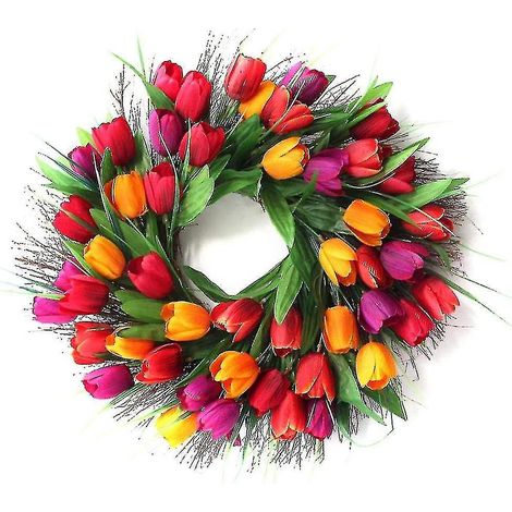Couronne de porte artificielle décorative, 45 cm, couronne murale décorative, ornement artificiel, couronne de tulipes, décoration florale pour porte (1/5)