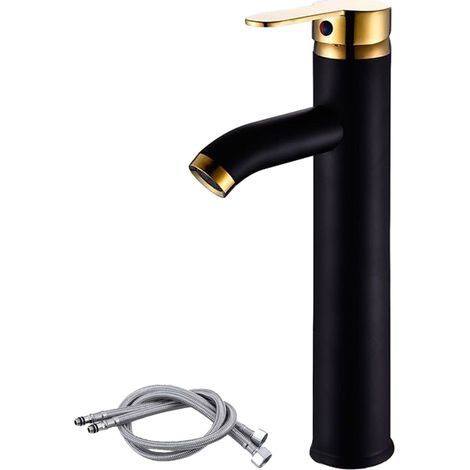 Robinet de salle de bain à poignée unique pour lavabo vasque, mitigeur monotrou avec conduites d'alimentation en eau
