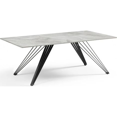 Table basse 120x60 cm céramique gris marbré laqué pieds filaires - DAKOTA 01 (1/5)