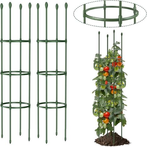 Treillis de jardin, cage à tomates, support pour plantes grimpantes, supports à fleurs, treillis à concombres, cage à plantes (Hauteur 140 cm, lot de 2)