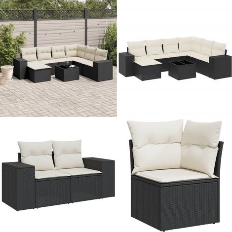 Salon de jardin 8 pcs avec coussins noir résine tressée - Salon De Jardin - Meuble De Jardin - Set Salon De Jardin - Résine Tressée - Rotin Synthétique - Home & Living (1/5)