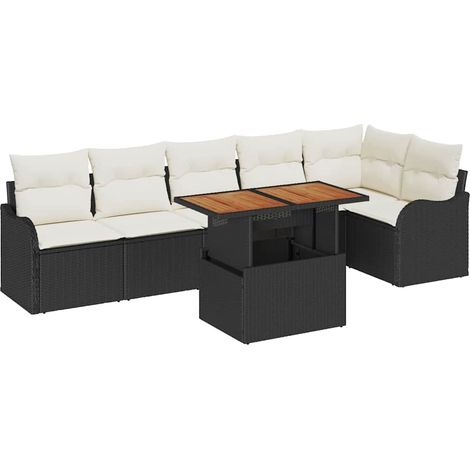 Garden Sofa Set with Storage 7 pcs Black Poly rattan vidaXL