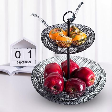 Plat de fruits noir à deux couches, plat de fruits en forme de nid d'oiseau, bol décoratif de fruits de légumes de cuisine (2 morceaux de noir)