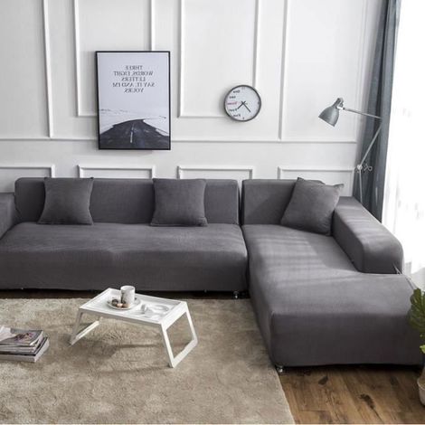 Bezug für 3+2-Sitzer-Ecksofas in L-Form aus Polyester für luxuriöse, weiche Wohnmöbel – Grau (1/4)