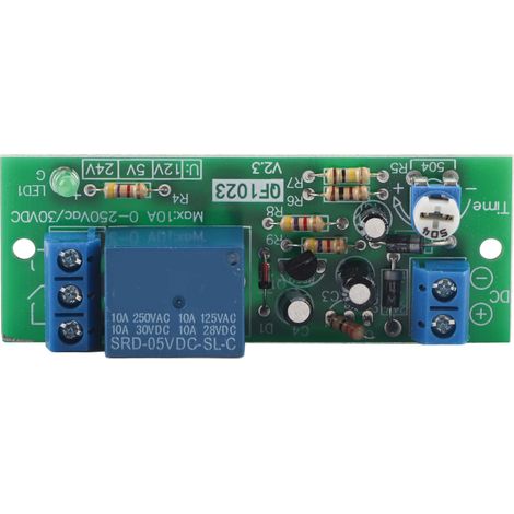 Zeitverzögerungsrelaismodul für elektronische Geräte, Verzögerungszeit 0 bis 10 Minuten, gute Kontaktleistung zur Schaltungssynchronisation, 2,5-Zoll-Montagebohrung