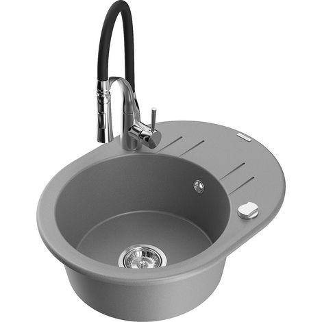 Mexen Kevin fregadero de granito de 1 seno con escurridor y grifo de cocina Aster, gris - 6517-71-73450-07 (1/5)