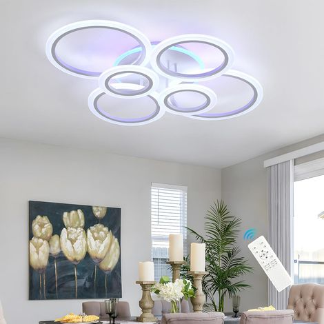 Plafonnier LED 6 Anneaux 70W Design Moderne RGB Lumière réglable 3000-6000K avec APP et télécommande, plafonnier élégant pour salon chambre salle à manger (1/5)