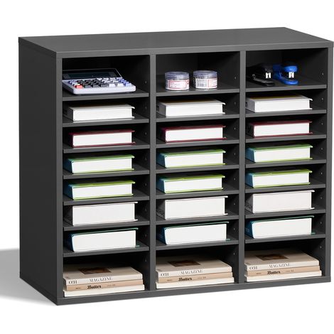 VEVOR Organizador de Literatura 737 x 305 x 620 mm, Clasificador de Madera de Oficina de 24 Compartimentos con Estantes Ajustables,  para Almacenamiento para Archivos, Documentos, Papeles, Gris